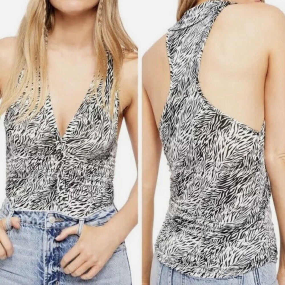 Free People Womens Black White Zebra Stretch Coco Print Tank Top Size Medium